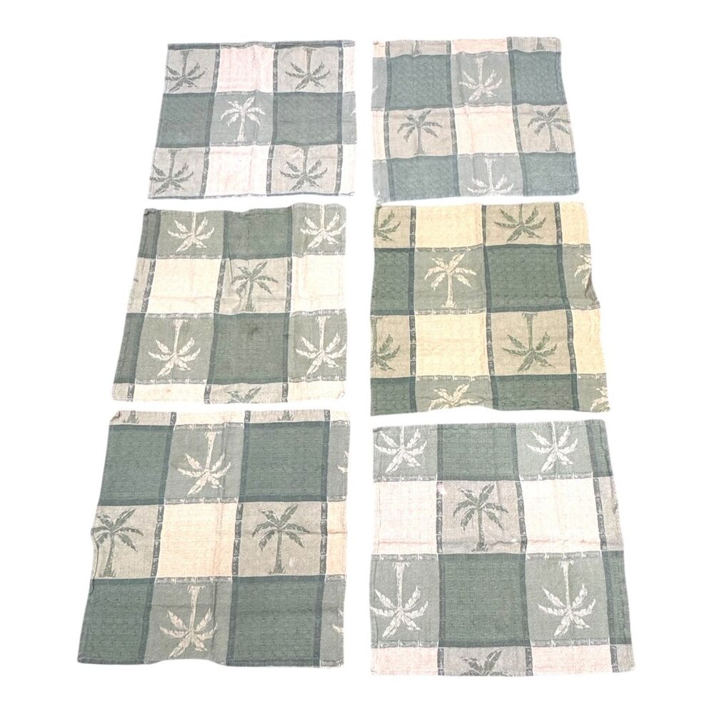 Set 6 Palm Tree Pattern Cotton Placemats Fabric Napkins Coastal Beach House READ